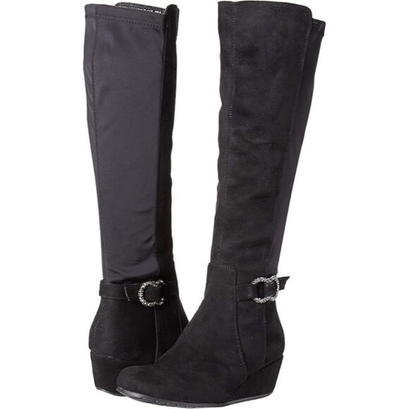 Kenneth Cole Reaction Women Tip Dress Wedge Heel Boot Round Toe Mid-Calf Black 5 - Picture 4 of 8